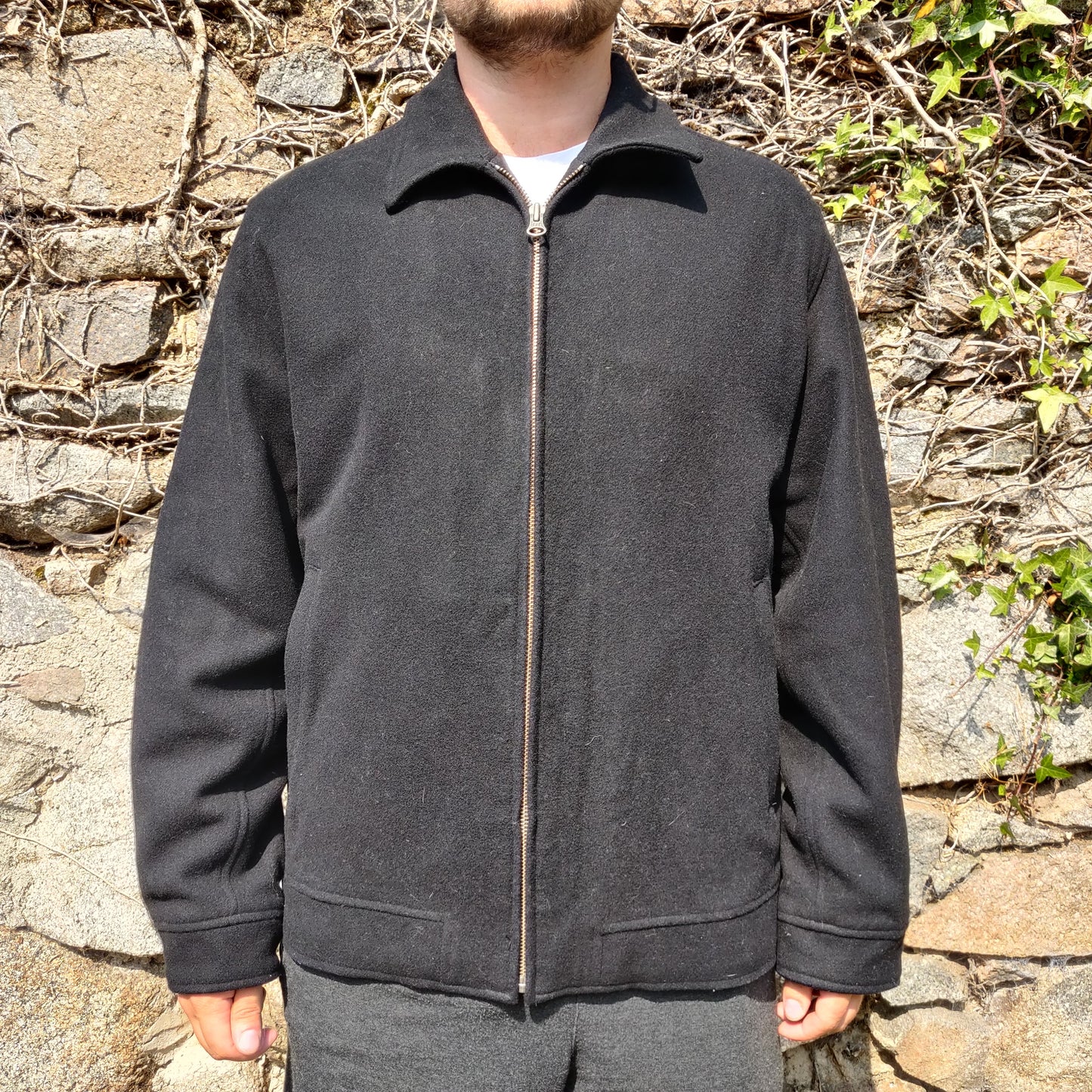 GAP Black Wool Blend Full Zip Casual Quilted Collar Bomber Jacket Men Size Large