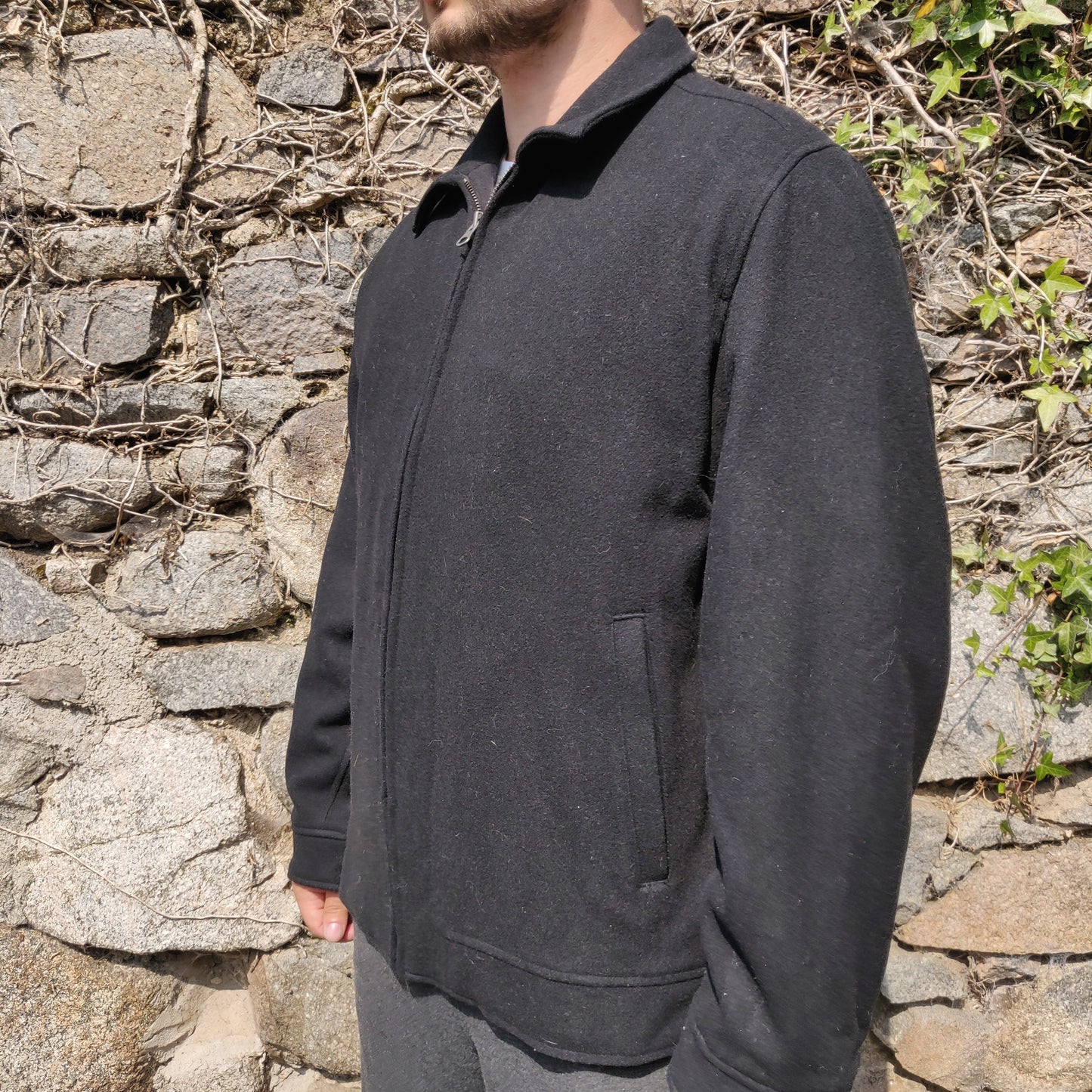 GAP Black Wool Blend Full Zip Casual Quilted Collar Bomber Jacket Men Size Large