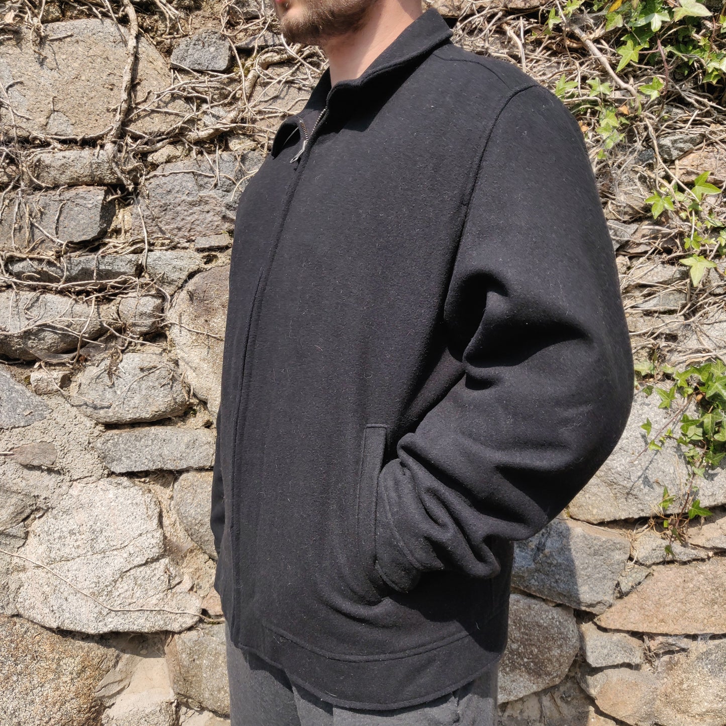 GAP Black Wool Blend Full Zip Casual Quilted Collar Bomber Jacket Men Size Large