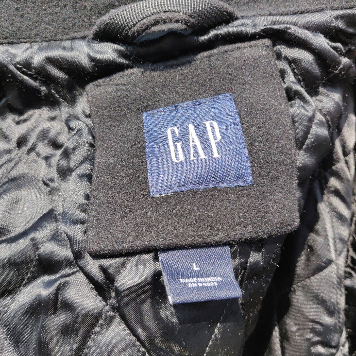 GAP Black Wool Blend Full Zip Casual Quilted Collar Bomber Jacket Men Size Large