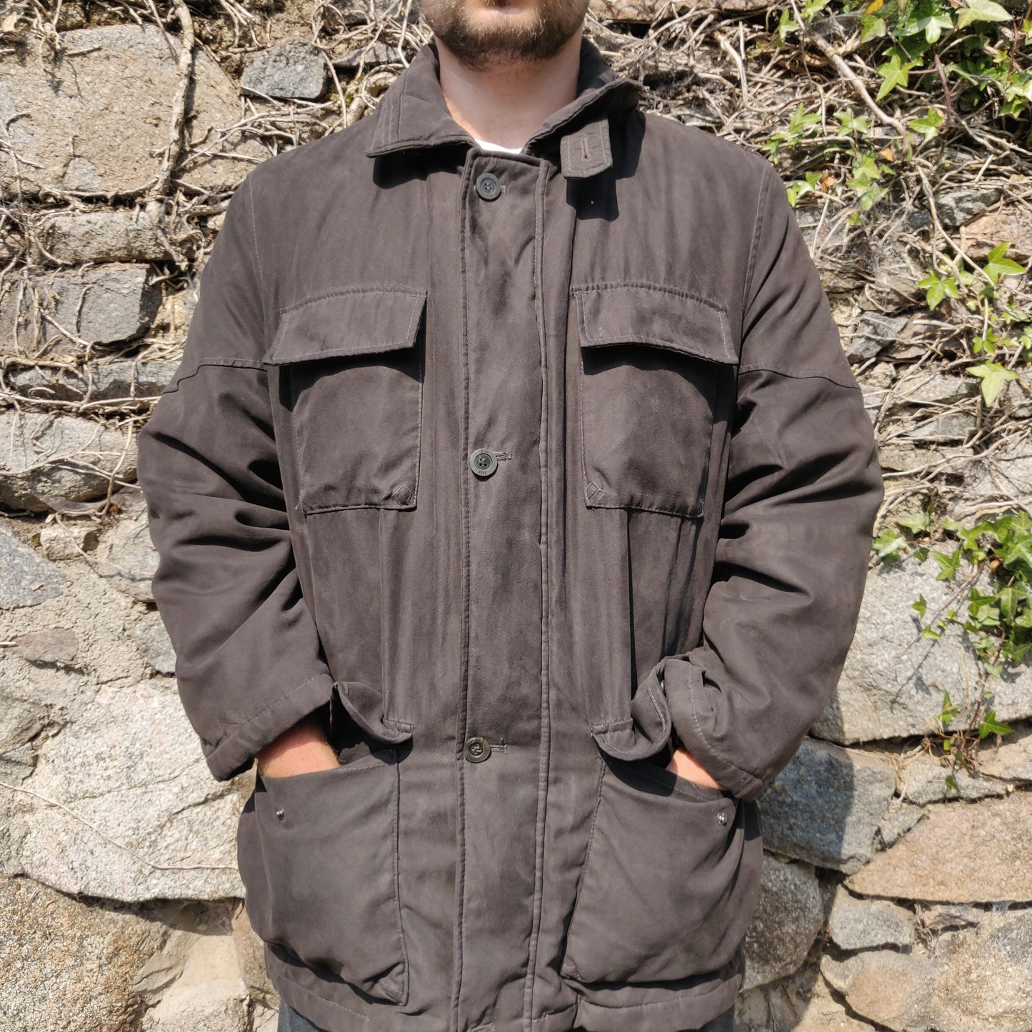 Bush Vintage Brown Outdoor Padded Insulated Utility Overcoat Coat Jacket Men XL