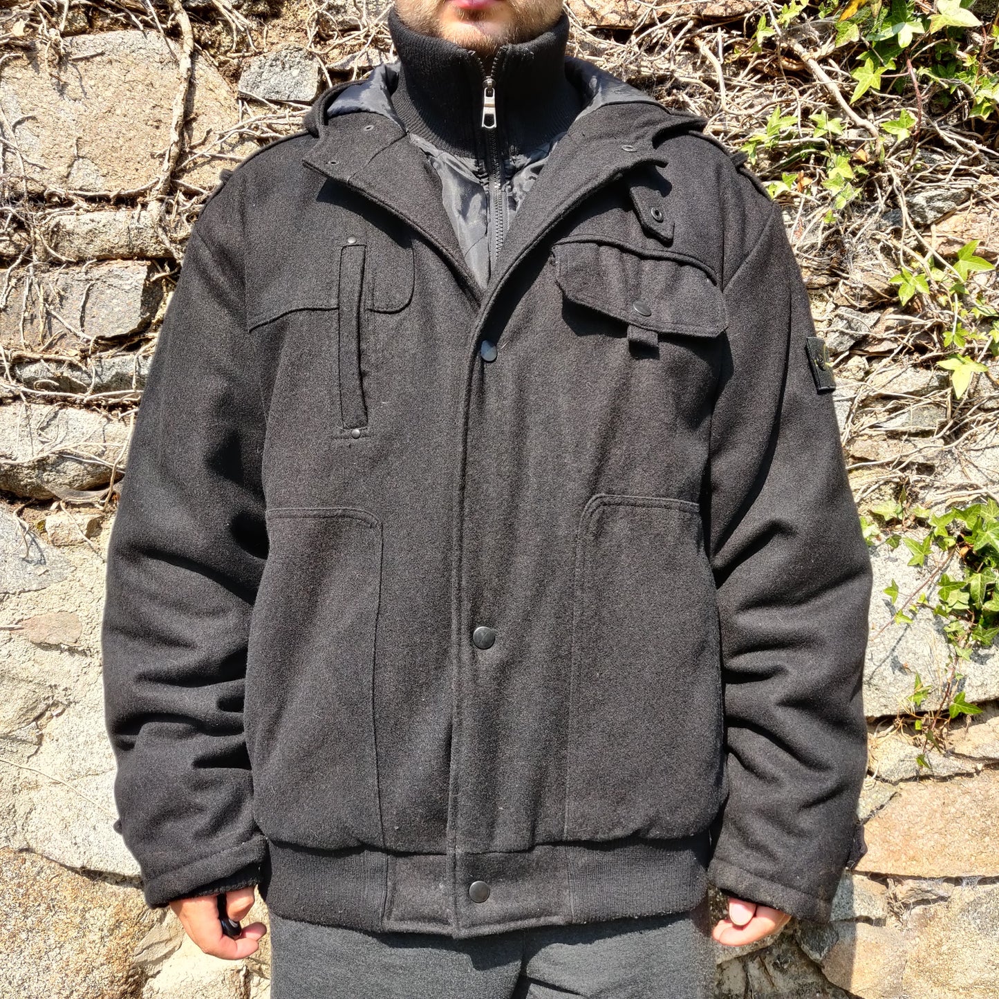 Stone Island Vintage Black Dual Layer Wool Utility Jacket Coat Men Size XXL ~ 533093