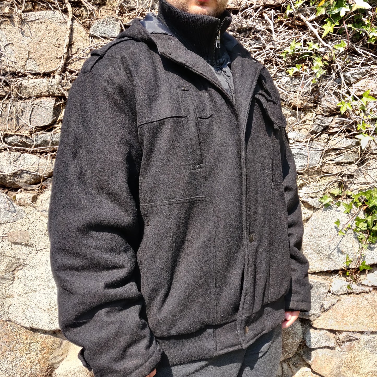 Stone Island Vintage Black Dual Layer Wool Utility Jacket Coat Men Size XXL ~ 533093