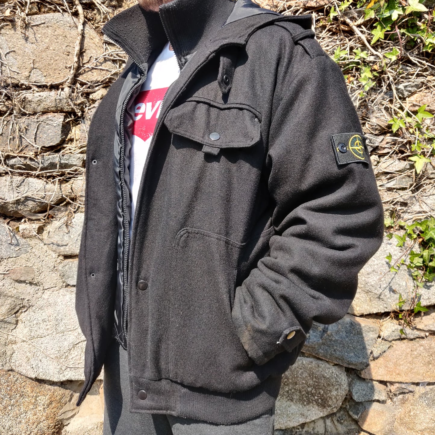 Stone Island Vintage Black Dual Layer Wool Utility Jacket Coat Men Size XXL ~ 533093