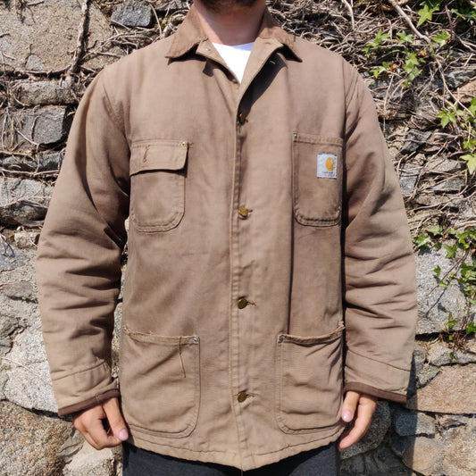 Carhartt Vintage Brown Tan Corde Canvas Blanket Lined Workwear Coat Jacket Men XL