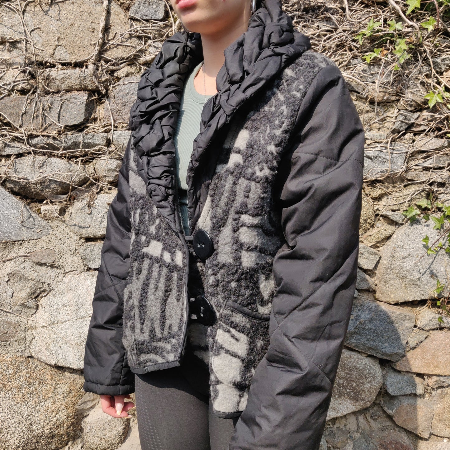 Lauren Vidal Vintage Black Button Embroidered Wool Blazer Jacket Women Large