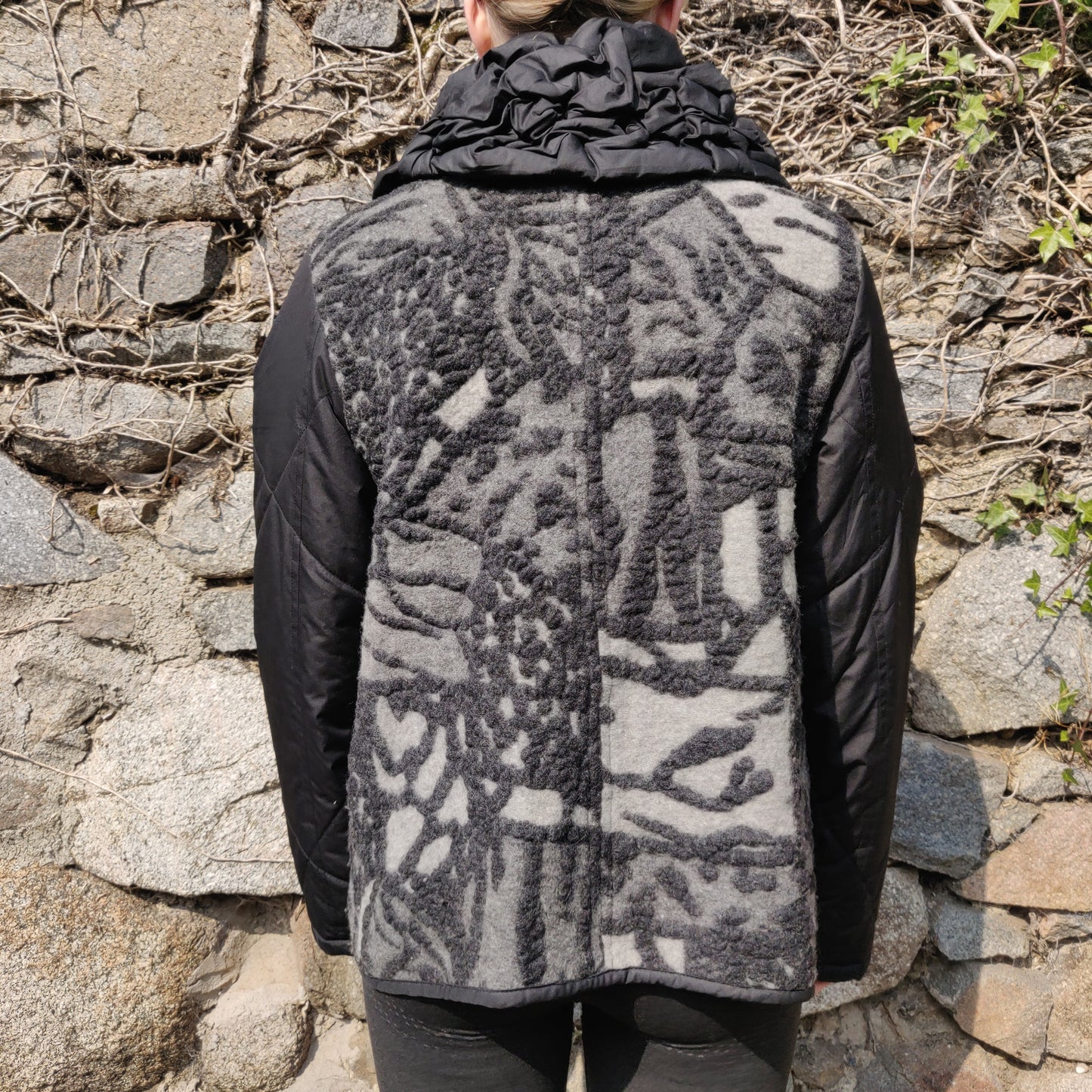 Lauren Vidal Vintage Black Button Embroidered Wool Blazer Jacket Women Large