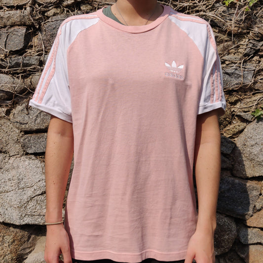 Adidas Originals Raglan Pink White 3 Stripes Tee T-shirt Men Size Medium - CV6000