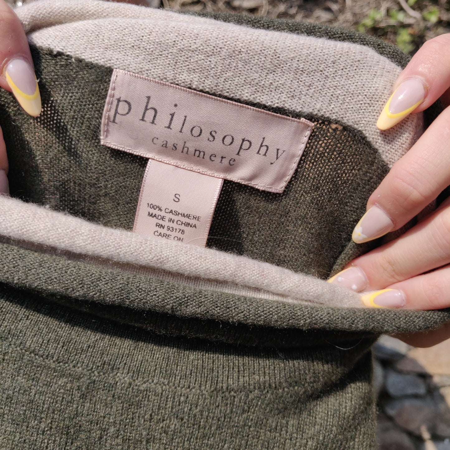 Philosophy Khaki Green Cashmere Turtle Neck Jumper Sweater Women Size Small