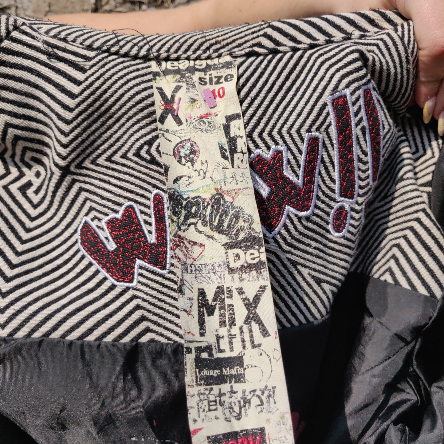 Desigual Grey Black White Striped Trench Coat Jacket Women Size Small EU 40