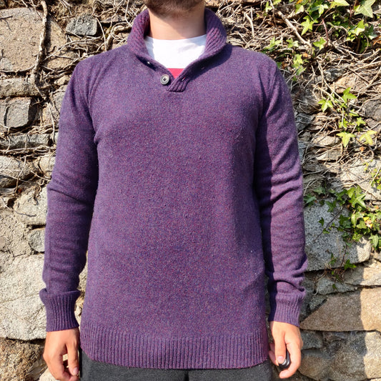 Rocha John Rocha Purple Shawl Neck 1/4 Button Wool Pullover Jumper Men Size Large