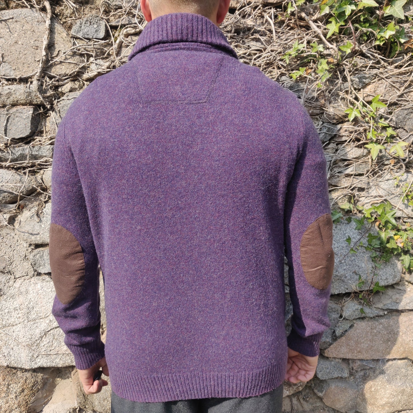 Rocha John Rocha Purple Shawl Neck 1/4 Button Wool Pullover Jumper Men Size Large