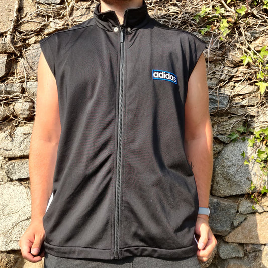 Adidas Vintage Y2K Black Popper Sleeveless Vest Gilet Track Jacket Men Size Large