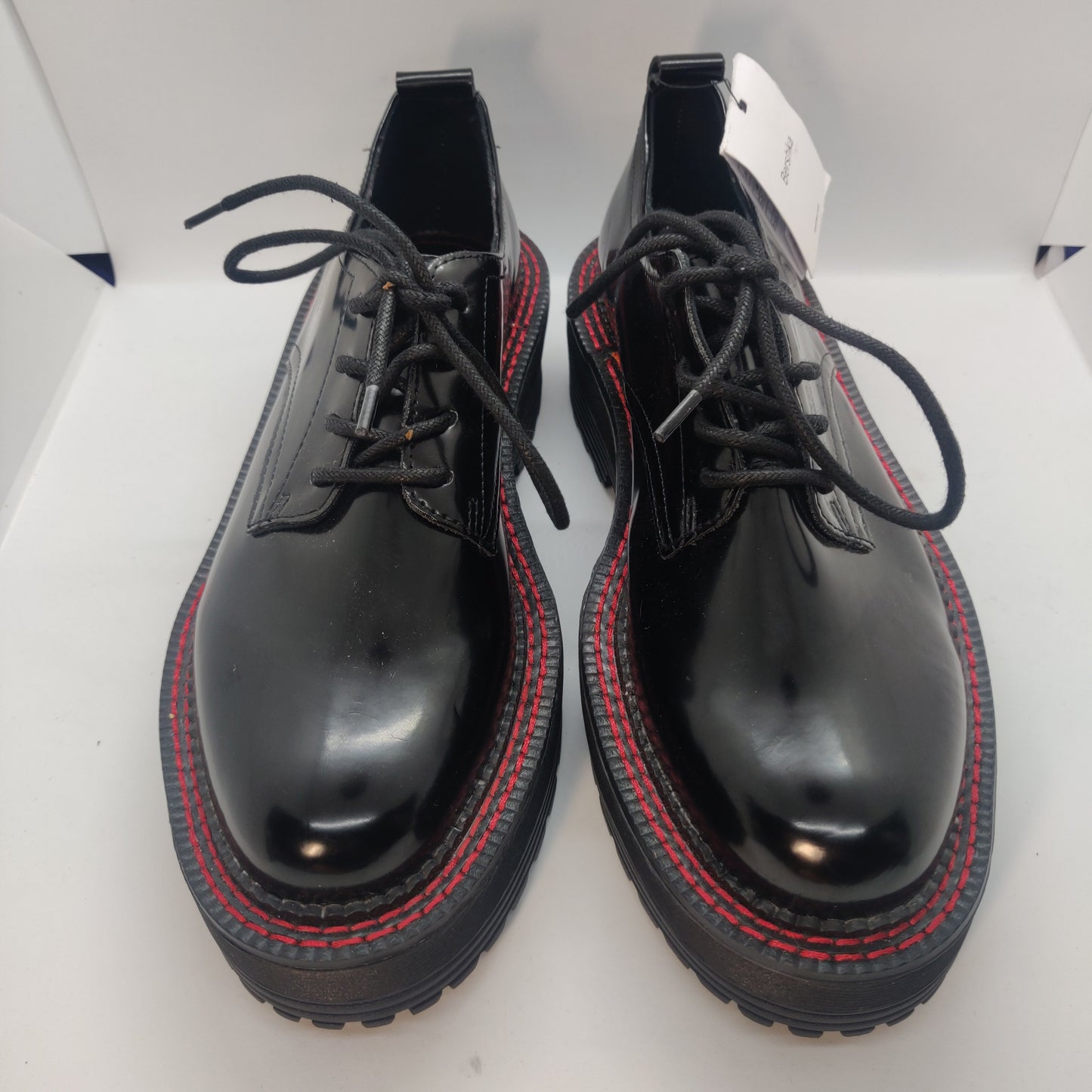 Bershka Shiny Black & Red Chunky Sole Casual Oxford Shoes Women UK 6 EU 39
