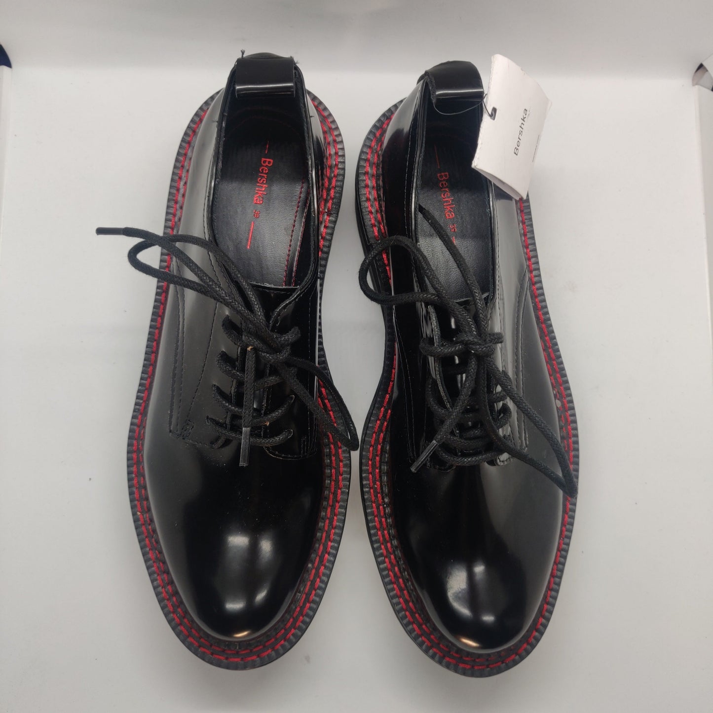 Bershka Shiny Black & Red Chunky Sole Casual Oxford Shoes Women UK 6 EU 39
