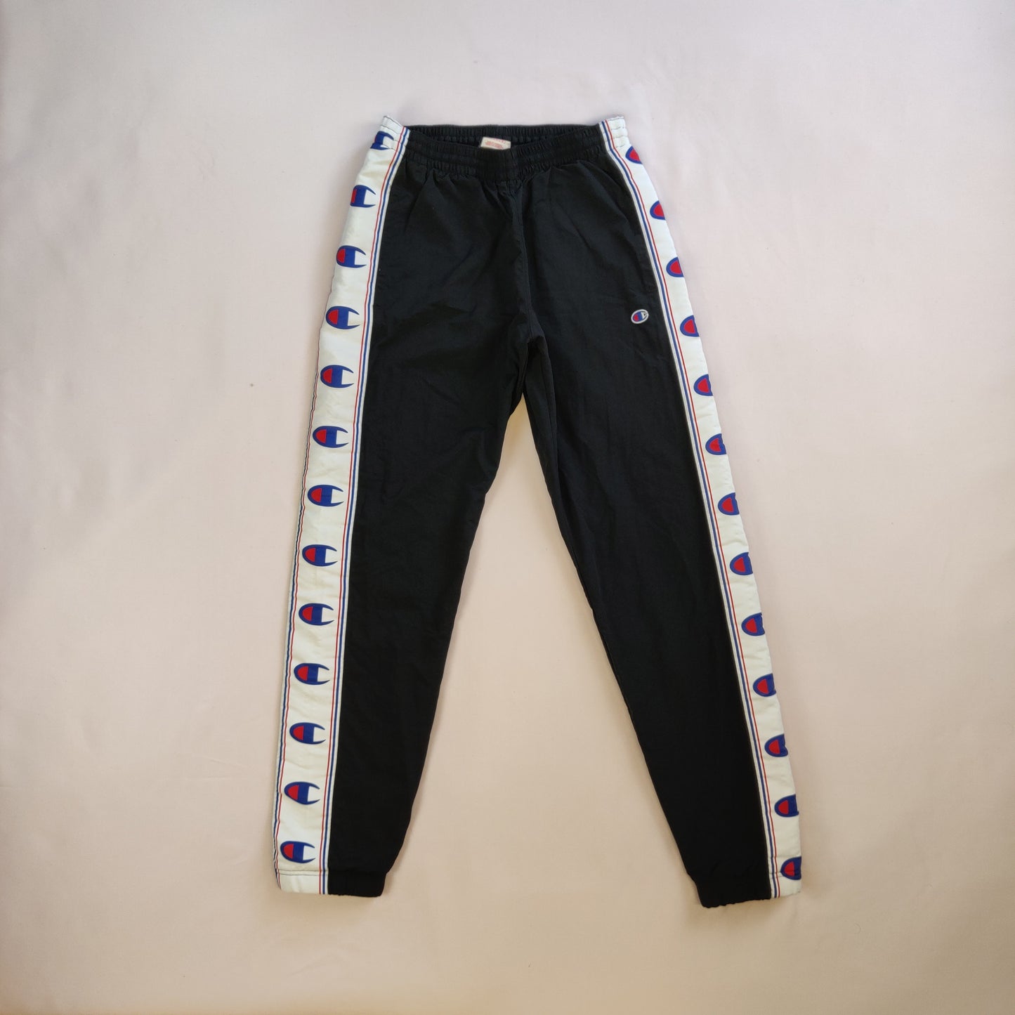 Champion Vintage Black Tracksuit Bottoms Track Pants Elastic Cuff Men Size Small