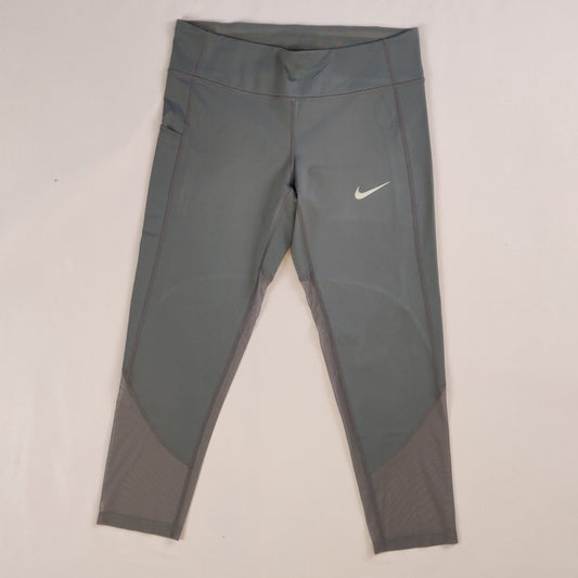 Nike Dri-Fit Power Gunsmoke Grey Mesh Mid Rise Capri Leggings Women Medium ~ BQ5948-056
