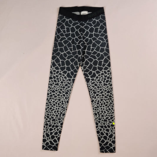 Nike Pro Black Grey Engineered Giraffe Mid Rise Leggings Women Small ~ 683555-012