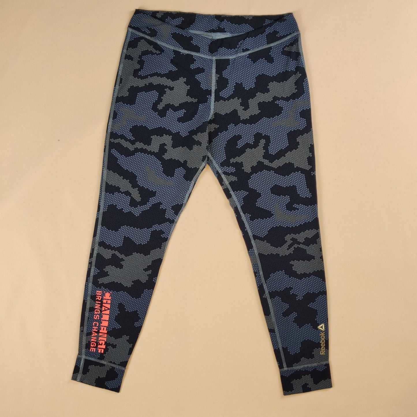 Reebok Blue Digital Camouflage Training Yoga Leggings Women Large UK 16-18