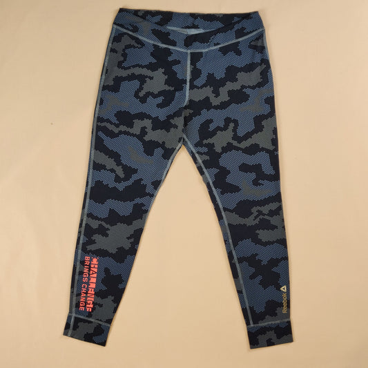 Reebok Blue Digital Camouflage Training Yoga Leggings Women Large UK 16-18