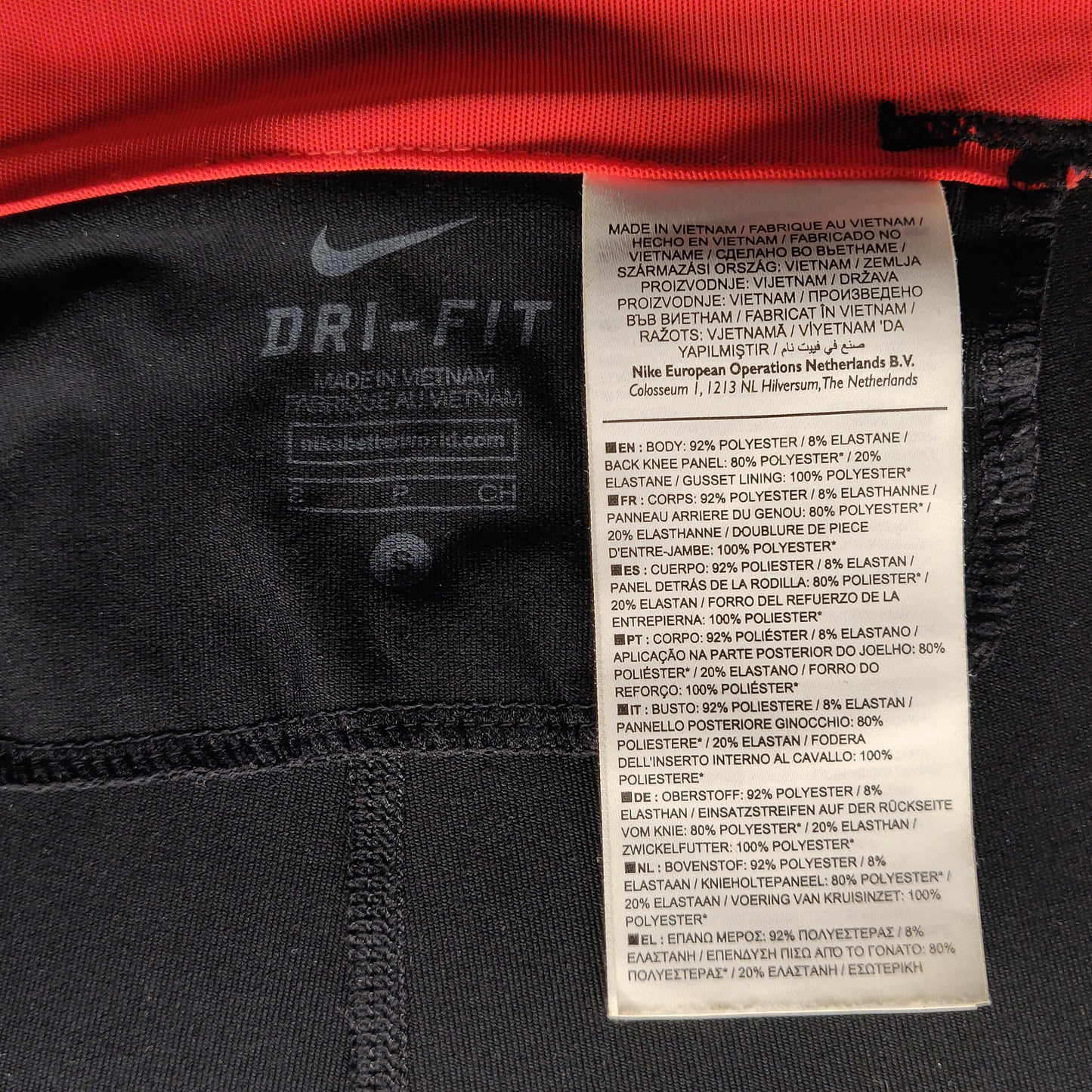 Nike Dri-Fit Power Essential Black Red Mid Rise Leggings Women Small ~ 645606-012