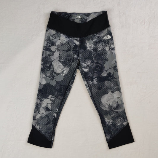 The North Face Flash Dry Mid Rise Black Grey Floral Capri Leggings Women Medium