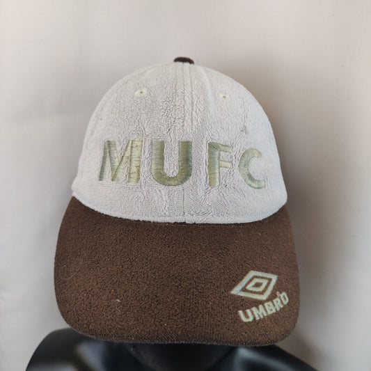 Umbro Manchester United Vintage White Brown Fleece Football Baseball Cap Hat Men