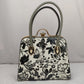 White Black Green Floral Flower Leather Gold Jewel Handbag Shoulder Bag Women