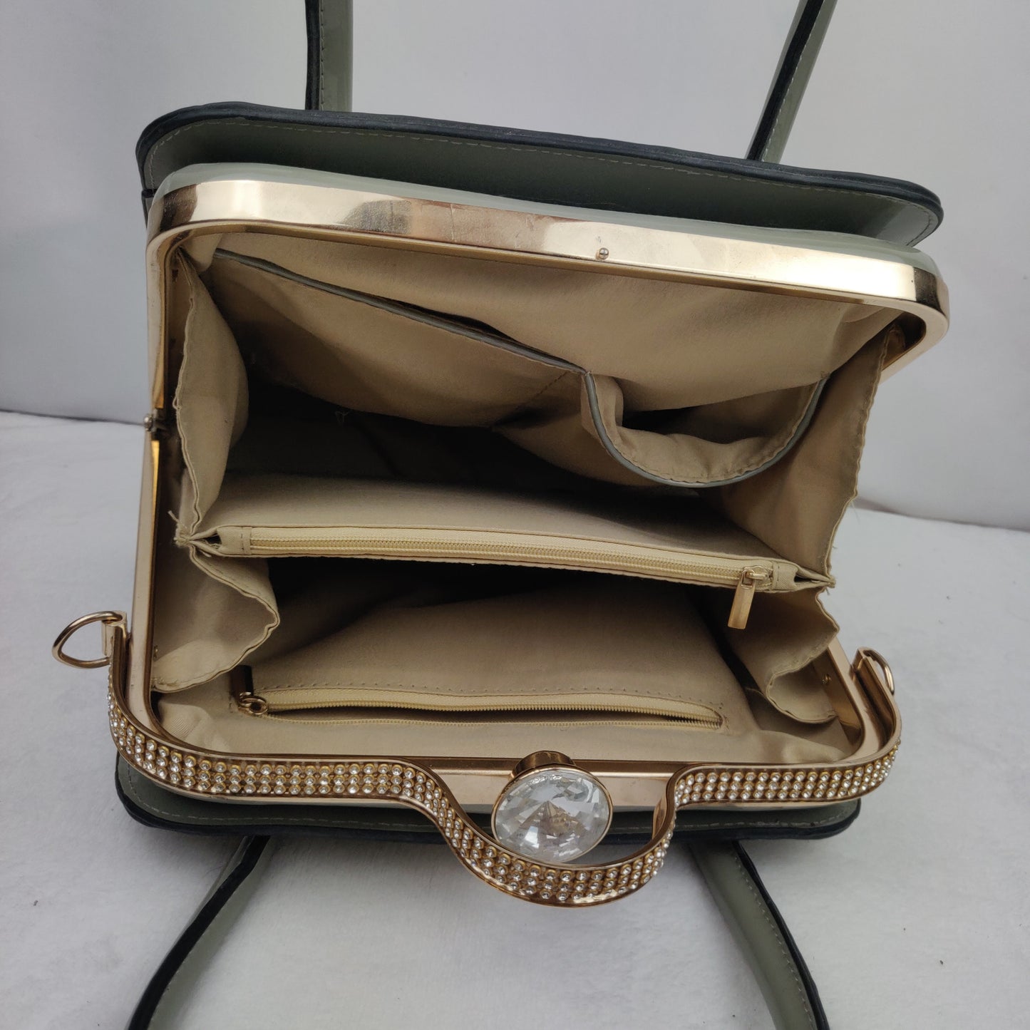 White Black Green Floral Flower Leather Gold Jewel Handbag Shoulder Bag Women