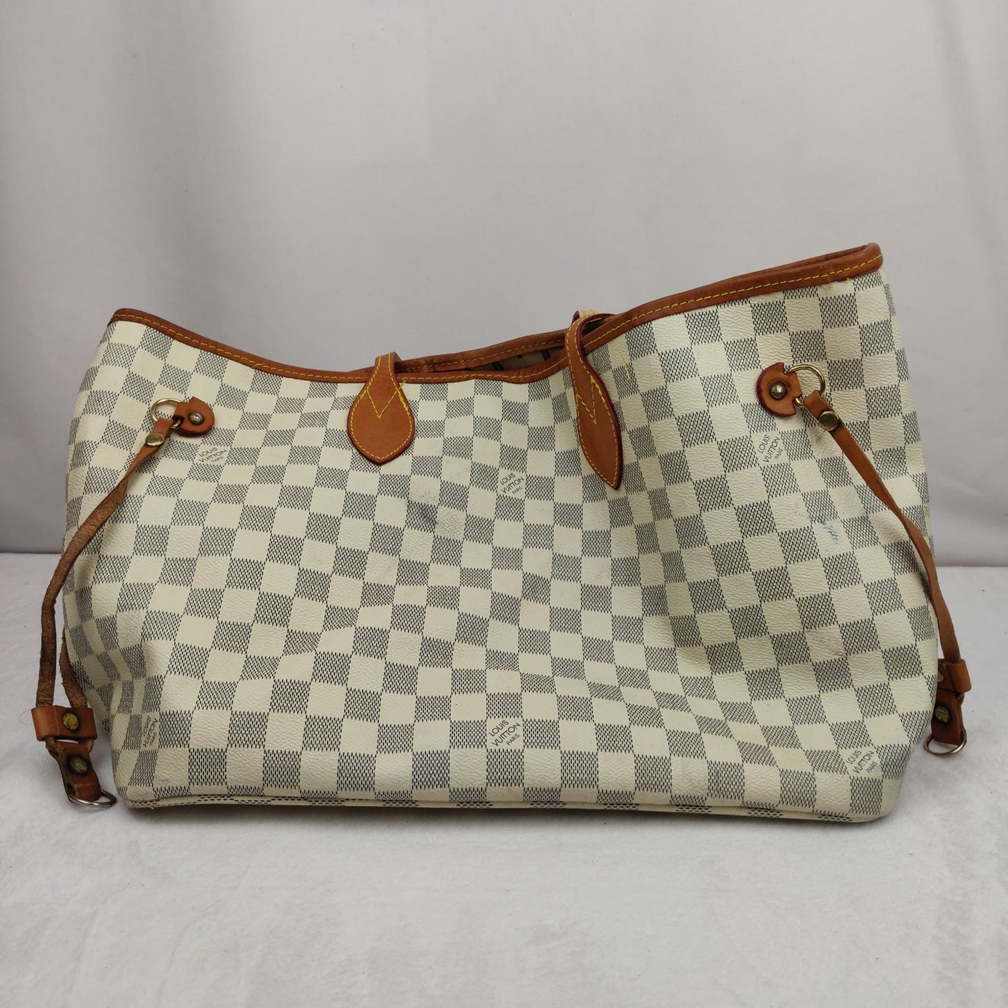 Louis Vuitton White Damier Azur Neverfull MM N51107 Shoulder Tote Bag Women