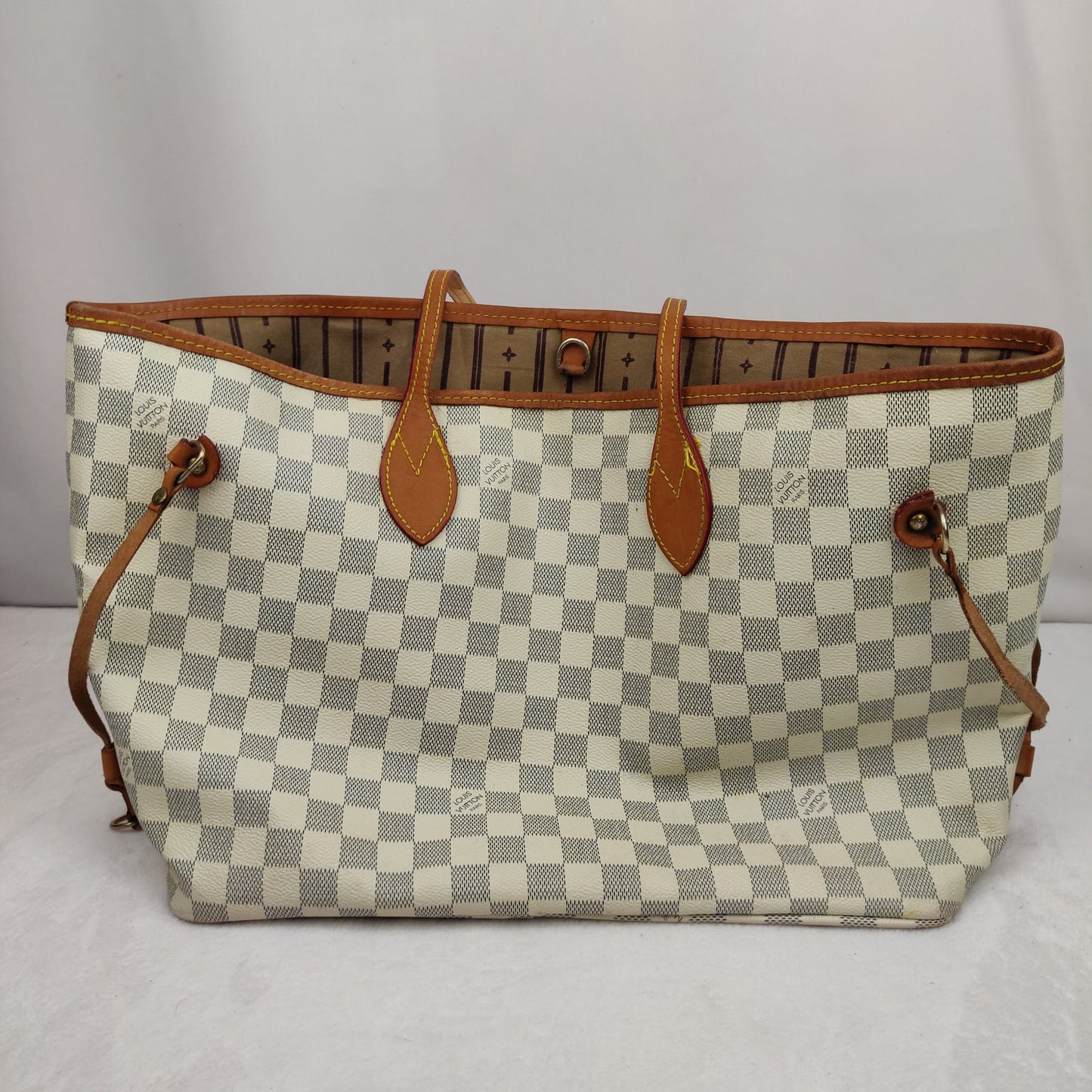 Louis Vuitton White Damier Azur Neverfull MM N51107 Shoulder Tote Bag Women