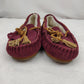 K's by Clarks Burgundy Berry Suede Leather Wake Me Moccasin Slippers Women UK 6