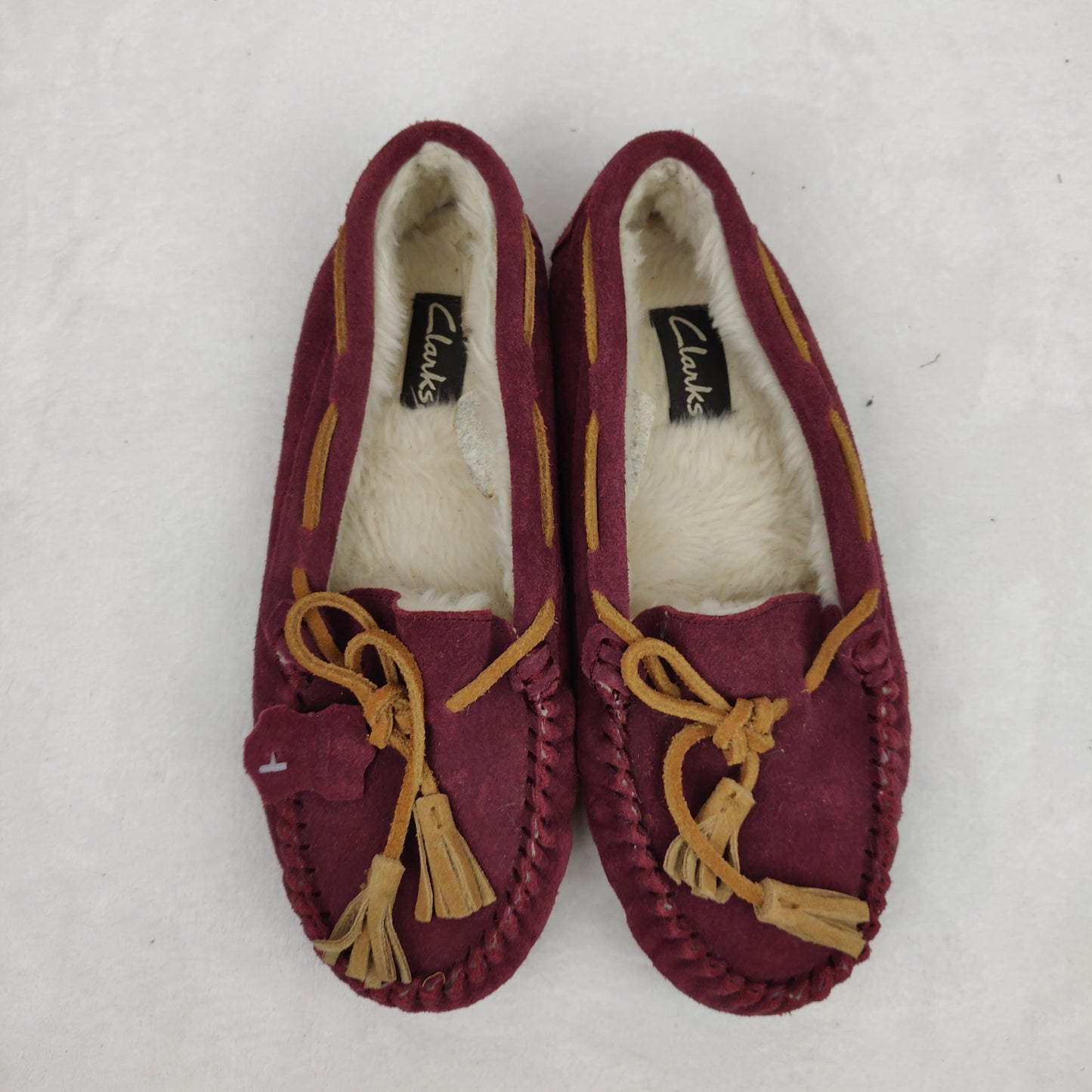 K's by Clarks Burgundy Berry Suede Leather Wake Me Moccasin Slippers Women UK 6
