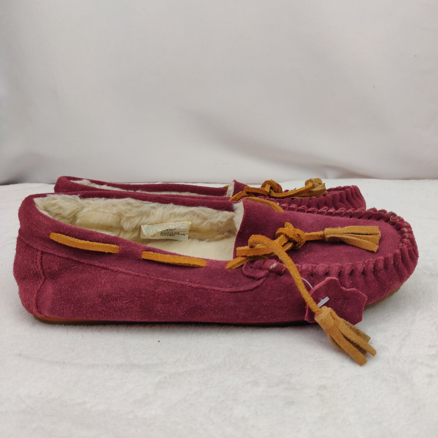 K's by Clarks Burgundy Berry Suede Leather Wake Me Moccasin Slippers Women UK 6