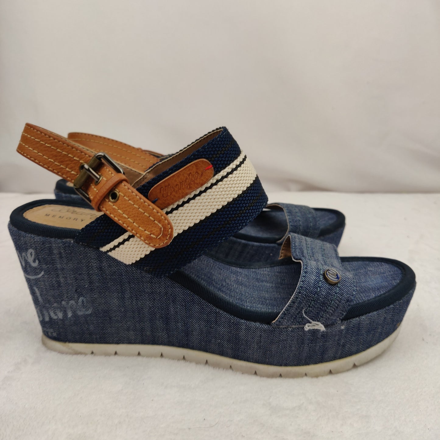 Wrangler Memory Foam Blue Jean Platform Wedge Sandals Women UK 5 EU 38