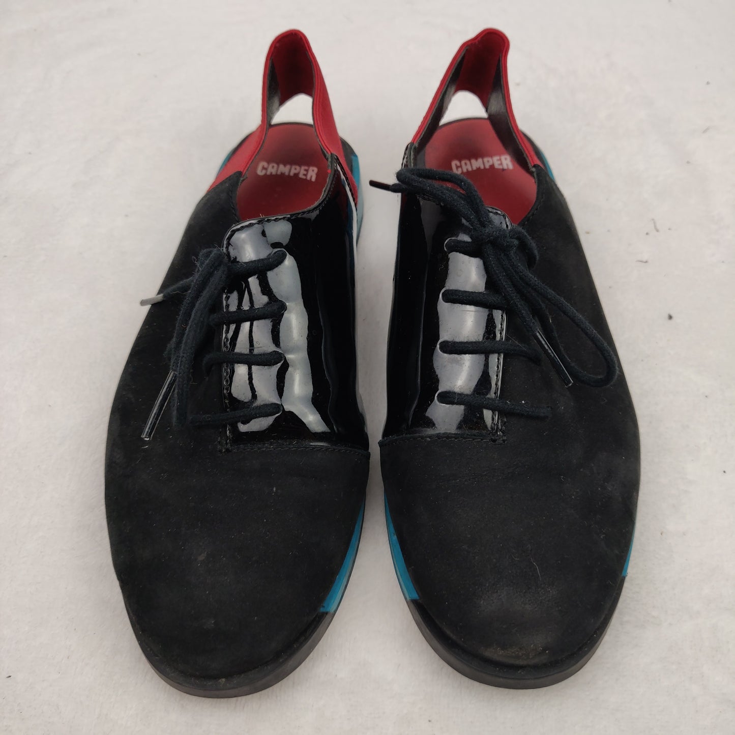 Camper Black Red Blue Patent Leather Slingback Oxford Flats Shoes UK 4 EU 37