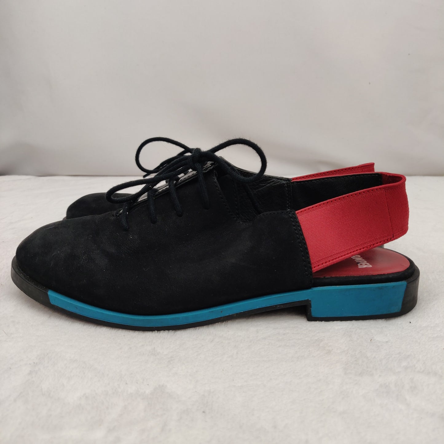 Camper Black Red Blue Patent Leather Slingback Oxford Flats Shoes UK 4 EU 37