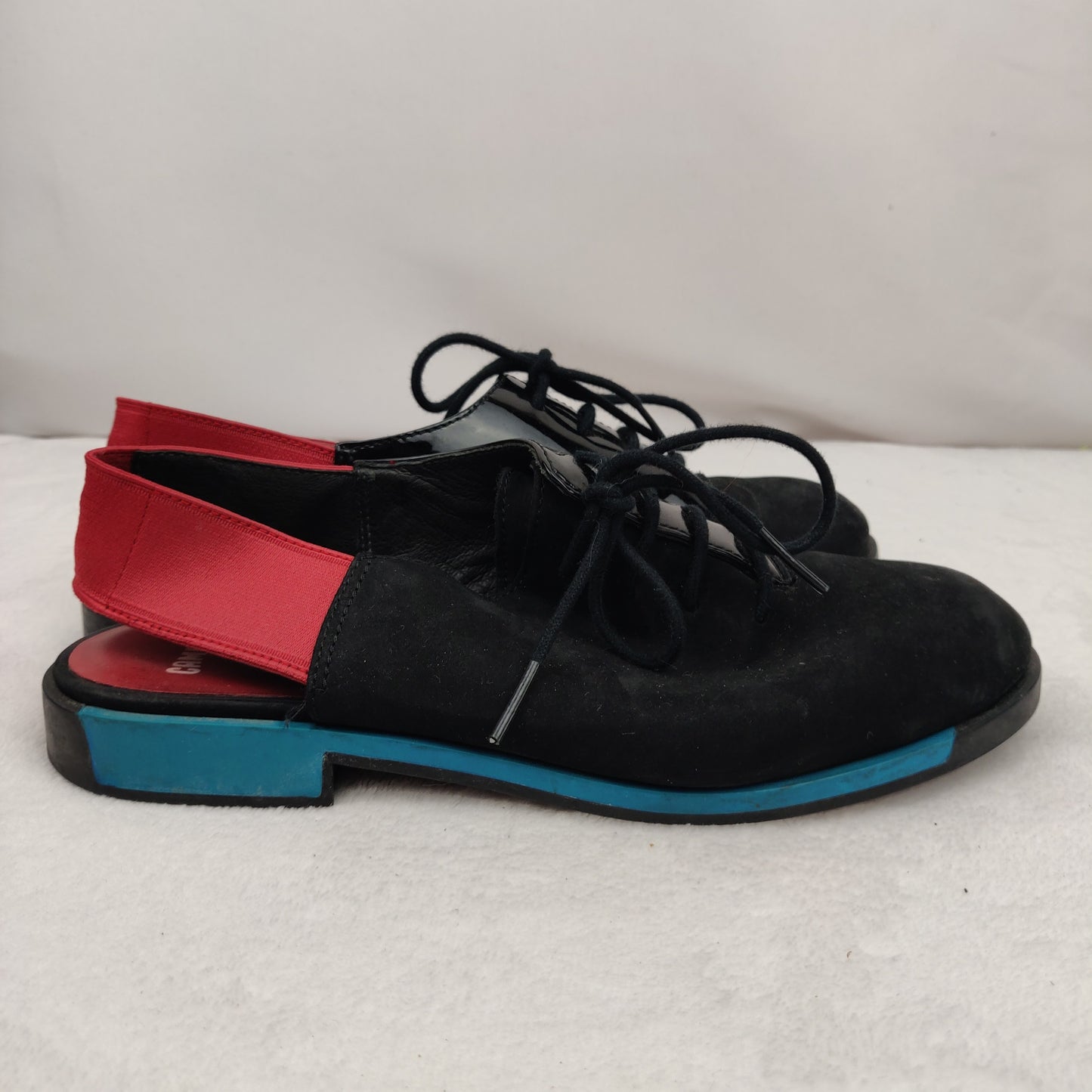 Camper Black Red Blue Patent Leather Slingback Oxford Flats Shoes UK 4 EU 37