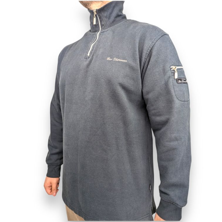 Ben Sherman Navy Fleece Lined Half-Zip Jumper Men Size Large