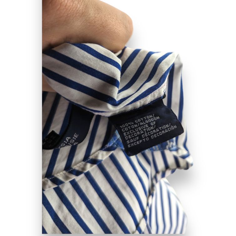 Tommy Hilfiger Blue White 80s Two Ply Long Sleeve Striped Shirt Men Size Large