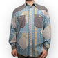 Eclectic Vintage Blue Grey Geometric Floral Denim Shirt Men Size Large