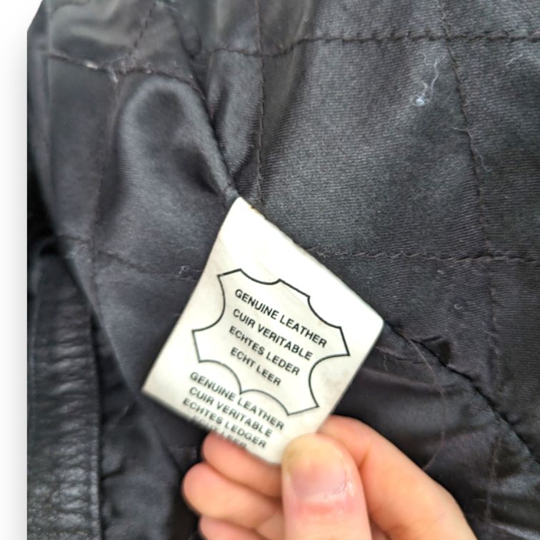 Vintage Black Zip Up Fur Collar Genuine Leather Jacket Coat Women Size UK 14