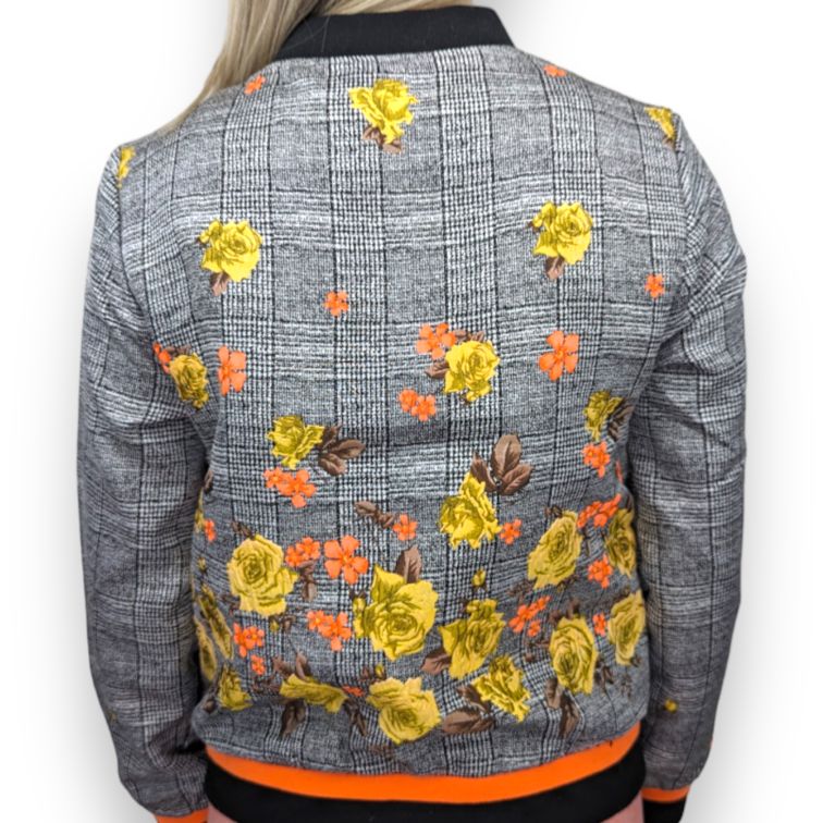 Cafe Jade Vintage Embroidered Grey Bomber Jacket Women Size UK 12