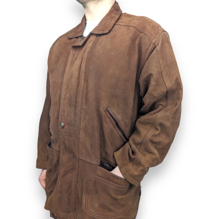 The Vali Vintage Brown Suede Leather Coat Jacket Men Size Small (Fits Medium)