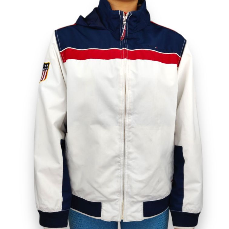 Tommy Hilfiger Vintage White USA Windbreaker Jacket Women Size Large