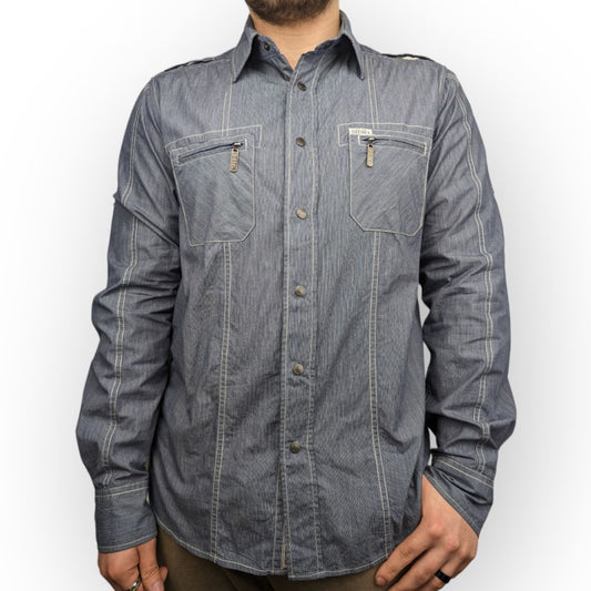 Diesel Vintage Blue Cotton Long Sleeve Casual Shirt Men Size Large
