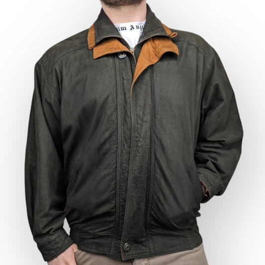 Vera Pelle Italian Vintage Green Soft Leather Jacket Men Size XL