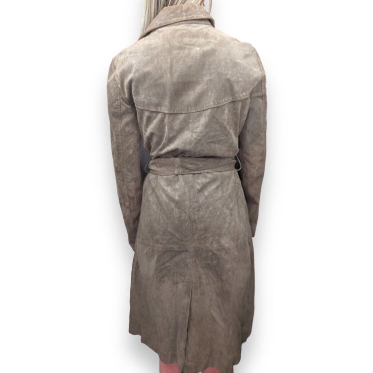 Savida Beige Buttons Suede Leather Trench Coat Women Size UK 12