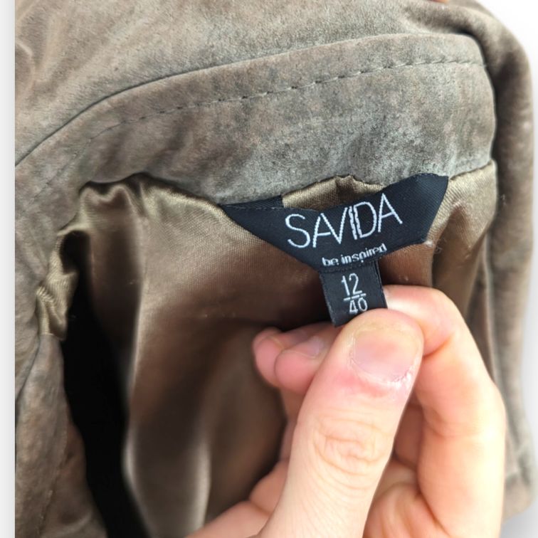 Savida Beige Buttons Suede Leather Trench Coat Women Size UK 12