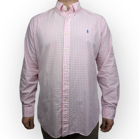 Ralph Lauren Pink & White Gingham Check Long Sleeve Shirt Men Size Large